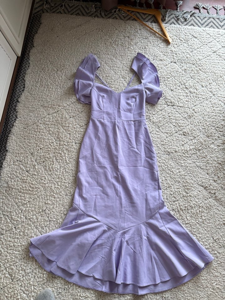 Mor Uzun Bohem Volanlı Kadın Abiye Elbise - Görsel 3