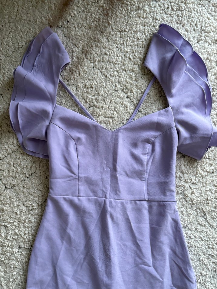 Mor Uzun Bohem Volanlı Kadın Abiye Elbise - Görsel 2