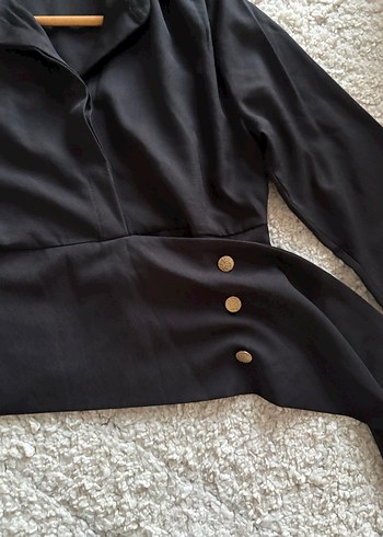 Düğmeli Siyah Mini Kadın Gömlek - Görsel 2
