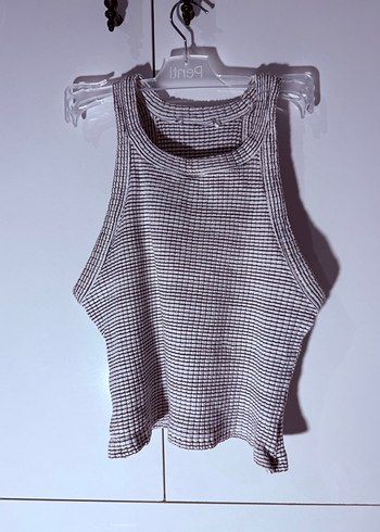 Gri Yüksek Yakalı Kadın Crop Top - Görsel 2