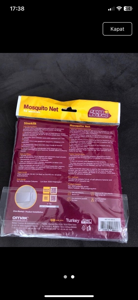 Beyaz Baskılı Pencere Sineklik 130x150 cm - Görsel 2