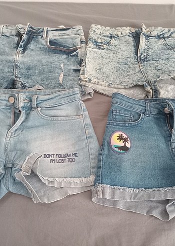 Bağcıklı Mini Denim Şortlar, Pastel Mavi