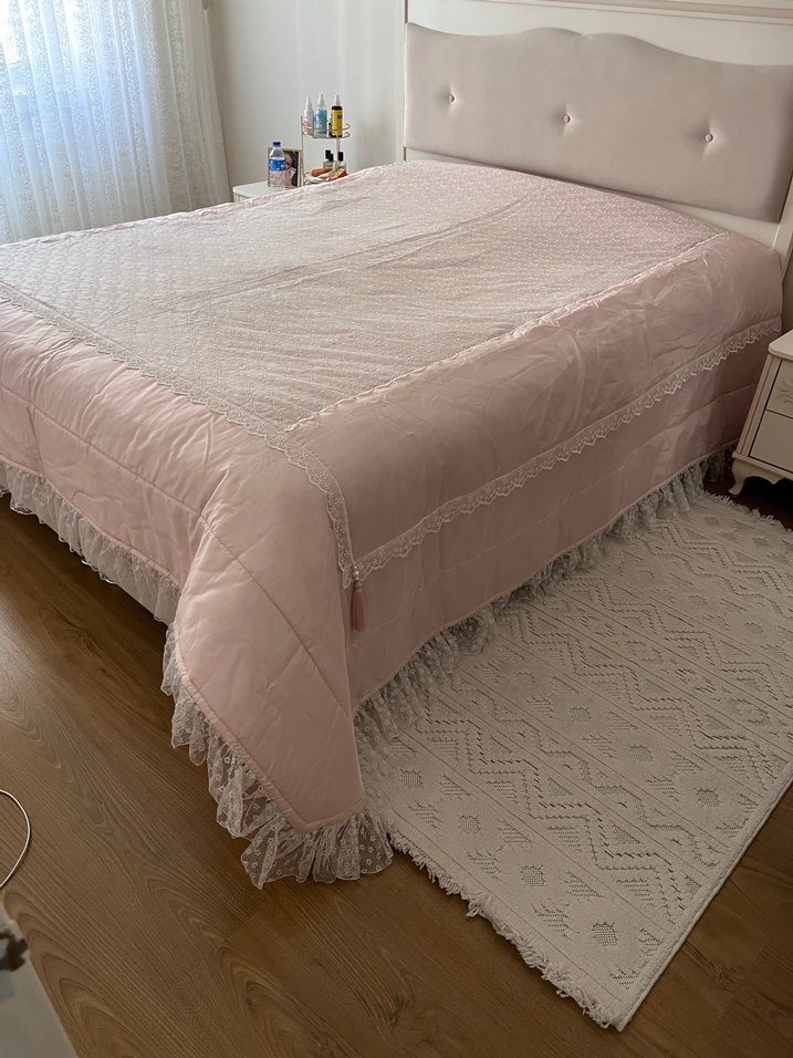 Nakışlı Pudra Pembe Yatak Örtüsü İSTİKBAL - Görsel 2