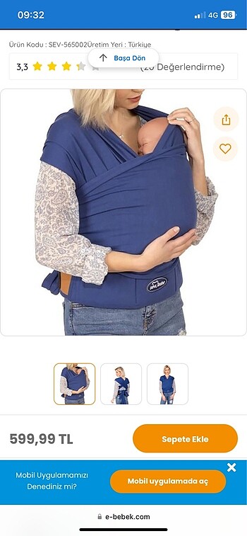 Sevi bebe bel destekli sling