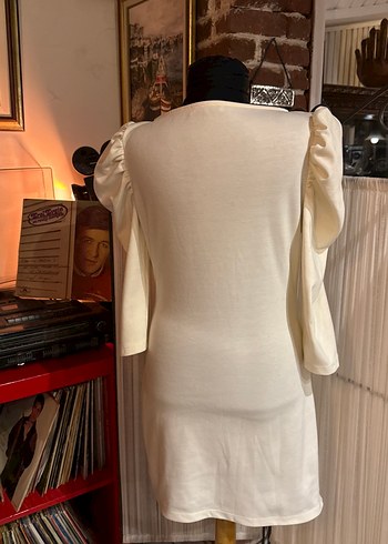 90lardan Beyaz Vintage Baskılı Mini Elbise - Görsel 4