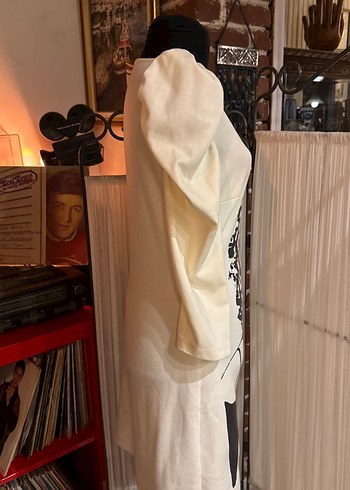 90lardan Beyaz Vintage Baskılı Mini Elbise - Görsel 3