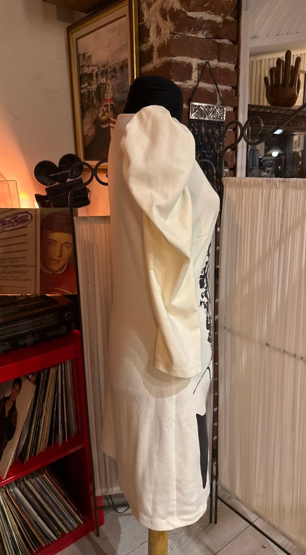 90lardan Beyaz Vintage Baskılı Mini Elbise - Görsel 3