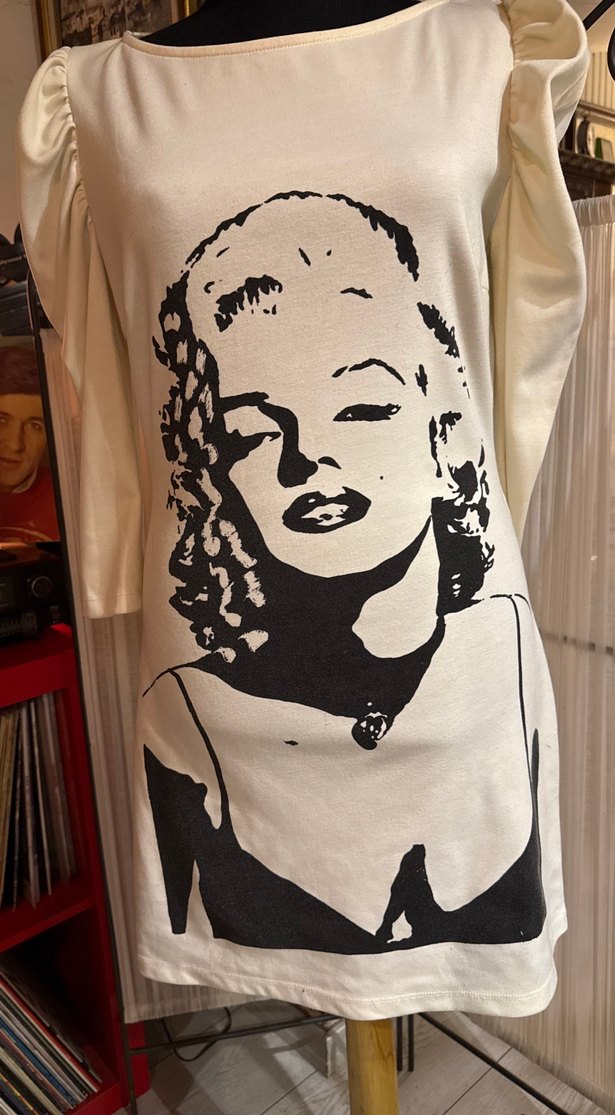 90lardan Beyaz Vintage Baskılı Mini Elbise - Görsel 5