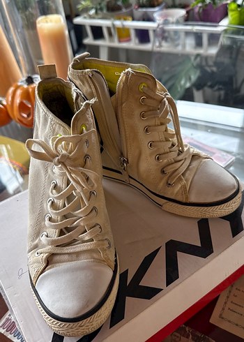 Beyaz DKNY Fermuarlı Dolgu Topuklu Sneakers - Görsel 2