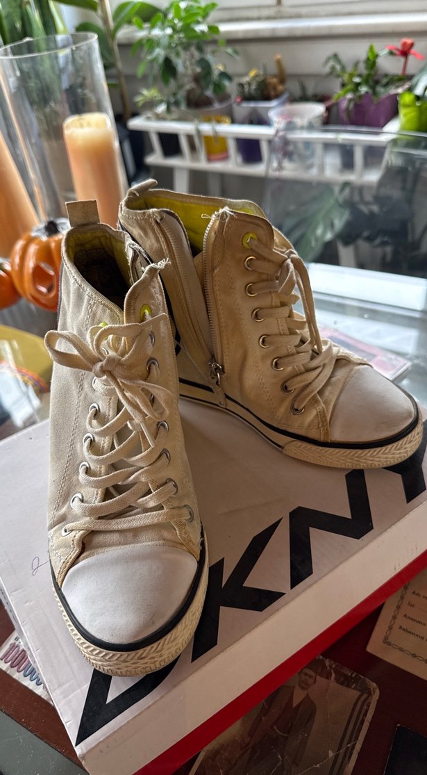 Beyaz DKNY Fermuarlı Dolgu Topuklu Sneakers - Görsel 2