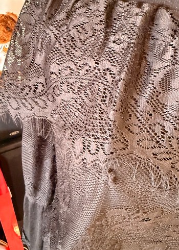 Siyah Dantel Straplez Uzun Kollu Mini Bluz - Görsel 2