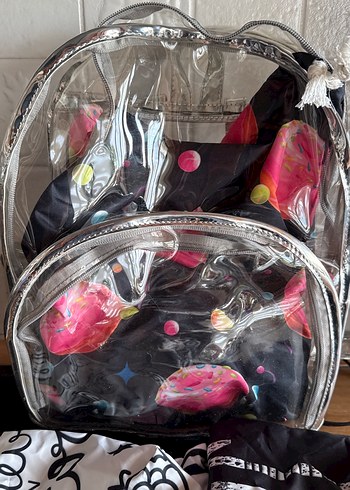 Şeffaf Fermuarlı Kadın Sırt Çantası 3 adet kesesi ile beraber - Görsel 6