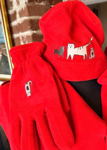 Kedili polar atkı bere eldiven seti - Görsel 2