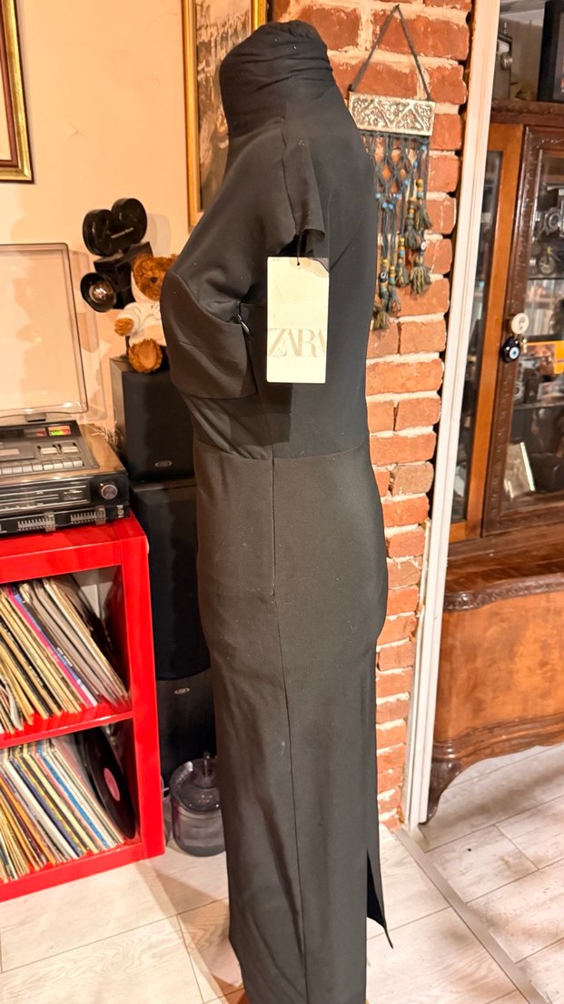 Zara tül dekolte Uzun Kalem Elbise - Görsel 3