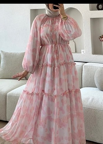 Pembe Bohem Uzun Elbise