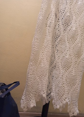 l Beden Dantel Detaylı Beyaz Bohem Örgü Elbise plaj bohem