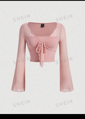 Sheinside Pudra Pembe V Yaka Bluz Shein