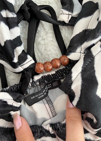 xs Beden siyah Renk Zebra Desenli Uzun Saten elbise