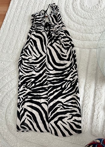 xs Beden Zebra Desenli Uzun Saten elbise