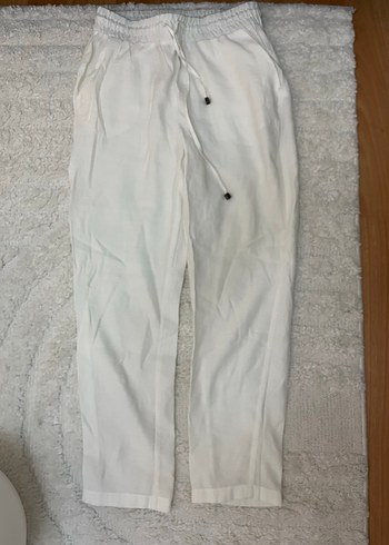 LC Waikiki Bohem Gri Beyaz Keten Midi Kadın Pantolon