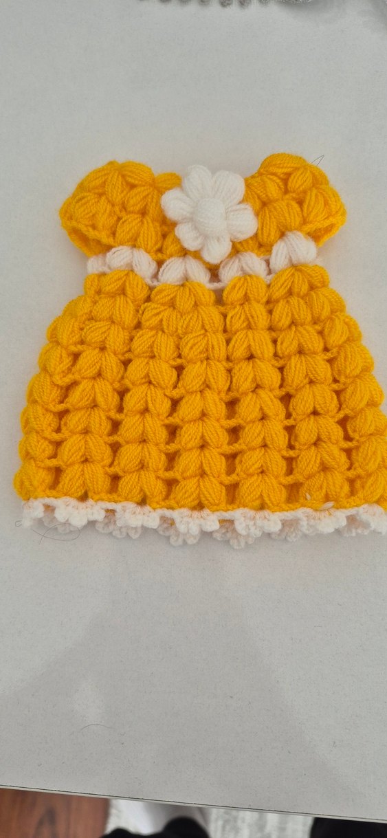 Sarı Nakışlı Örgü bebek lifi - Görsel 3
