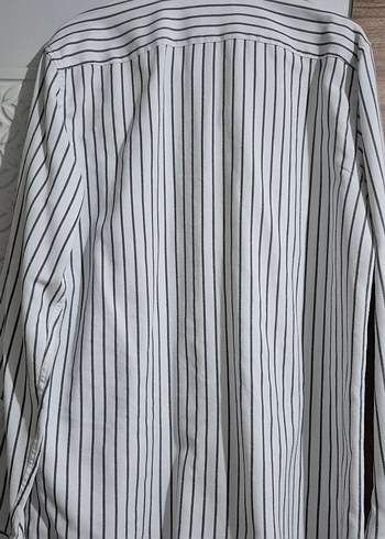 Düğmeli Beyaz Çizgili Erkek Keten Gömlek - Görsel 3