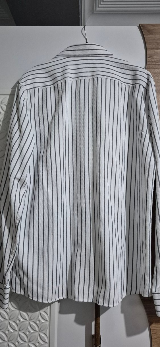 Düğmeli Beyaz  Çizgili Erkek Keten Gömlek - Görsel 3