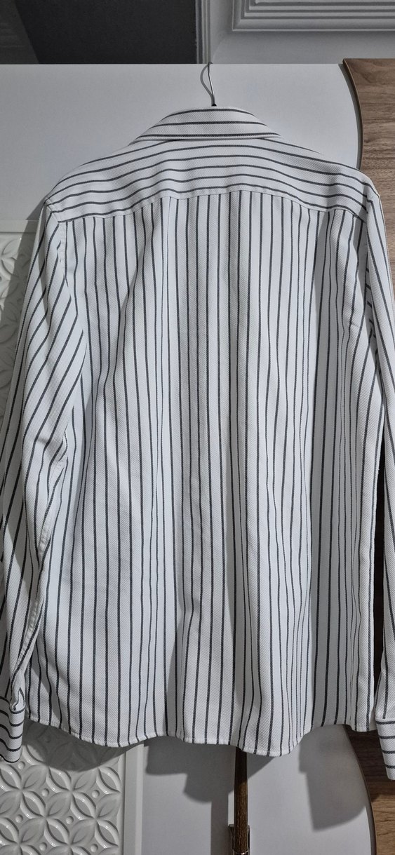 Düğmeli Beyaz  Çizgili Erkek Keten Gömlek - Görsel 4