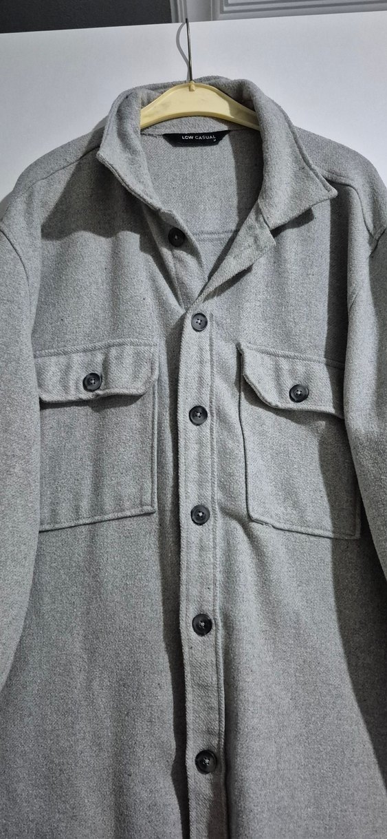 Düğmeli Gri Erkek Yün Ceket - Görsel 4