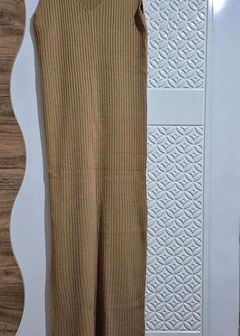 Bej Uzun Triko Elbise - Görsel 2