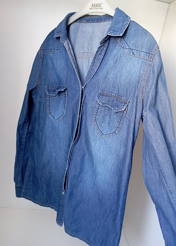 Kadın Mavi Denim Gömlek Uzun Kollu