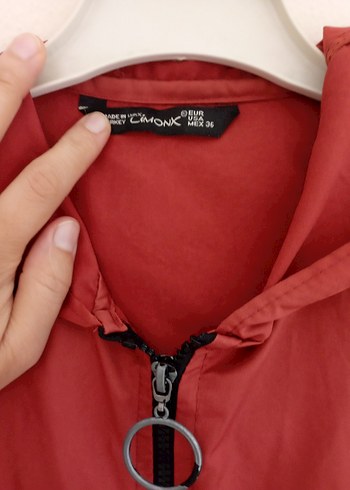 Kadın  taba rengi Kapüşonlu Uzun Yağmurluk - Görsel 2