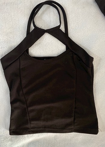 Siyah V Yakalı Kadın Crop Top