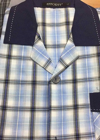 Düğmeli Kısa Kollu Kareli Erkek Pijama - Görsel 9