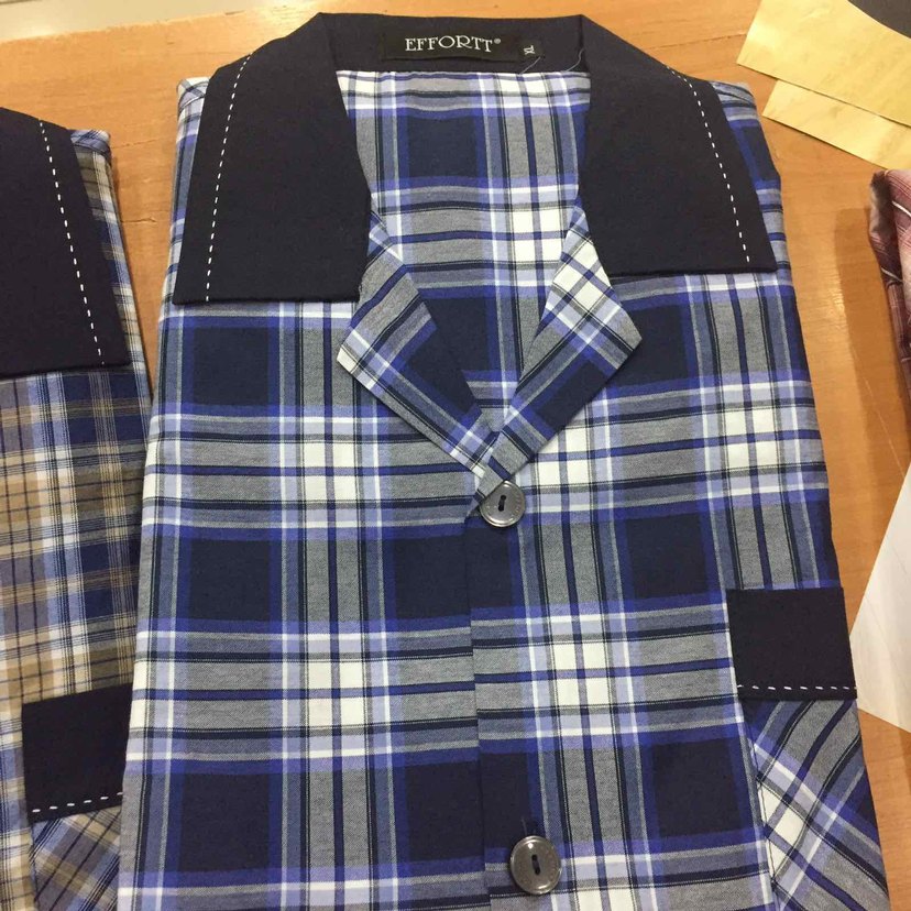 Düğmeli Kısa Kollu Kareli Erkek Pijama - Görsel 2