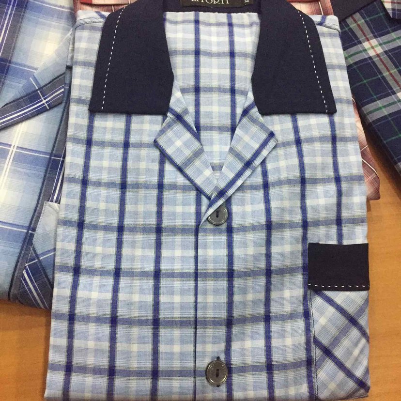 Gri Kareli Düğmeli Erkek Pijama Üstü - Görsel 3