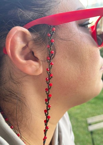 Kırmızı Boncuklu Kadın Gözlüğü Zinciri - Görsel 8