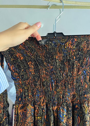 Uzun Kahverengi Bohem Straplez Elbise - Görsel 2