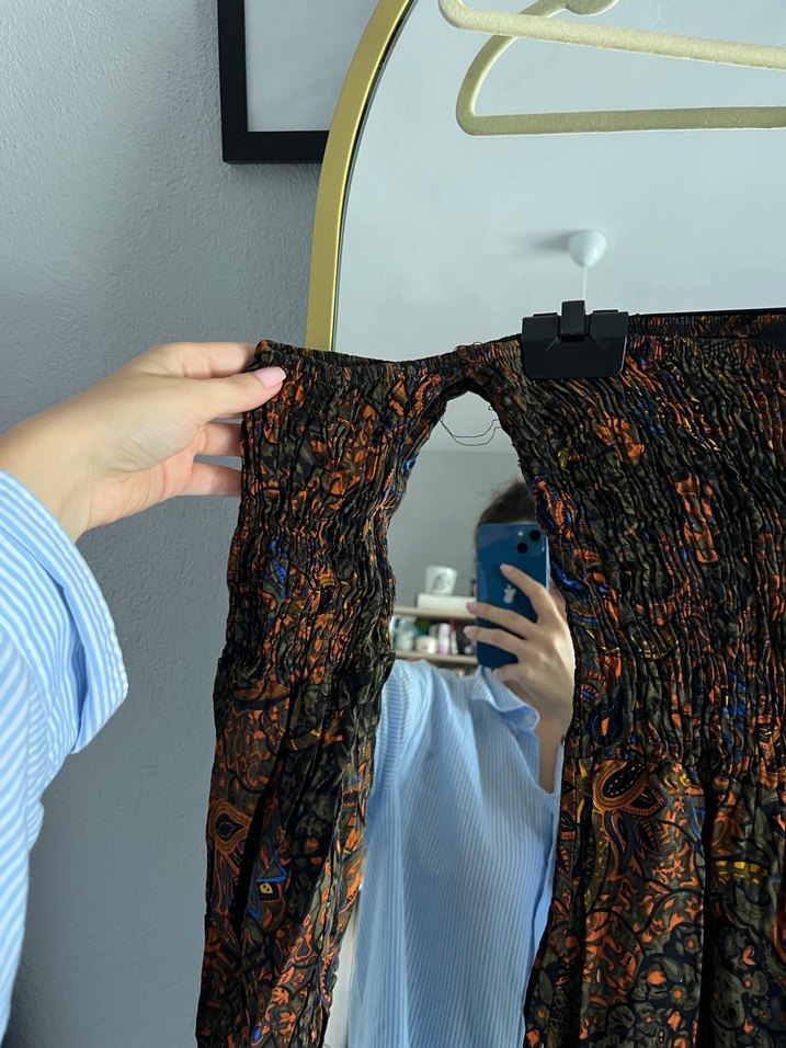 Uzun Kahverengi Bohem Straplez Elbise - Görsel 3