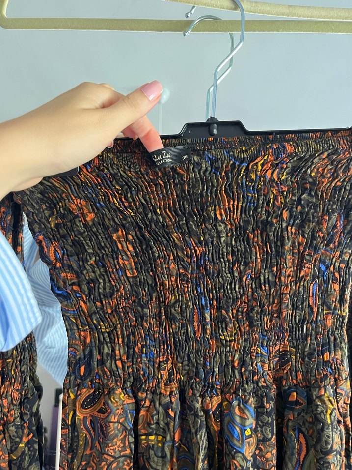 Uzun Kahverengi Bohem Straplez Elbise - Görsel 2