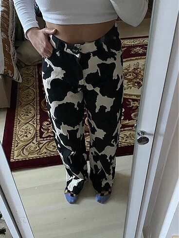 m Beden siyah Renk Zebra Desenli Jean