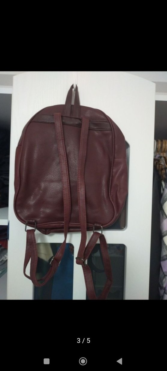 Bordo Deri Kadın Sırt Çantası - Görsel 3
