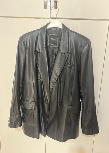 Düğmeli Siyah Deri Kadın Ceket - Görsel 2