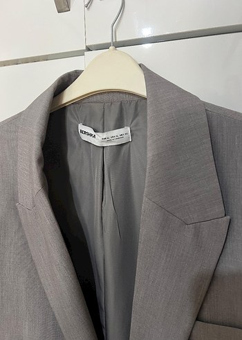 Gri Kadın Keten Kumaşlı Ofis Blazeri - Görsel 3