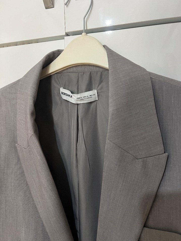 Gri Kadın Keten Kumaşlı Ofis Blazeri - Görsel 3