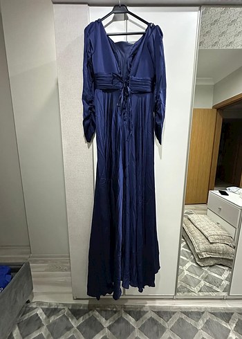 Uzun Lacivert elbise - Görsel 3