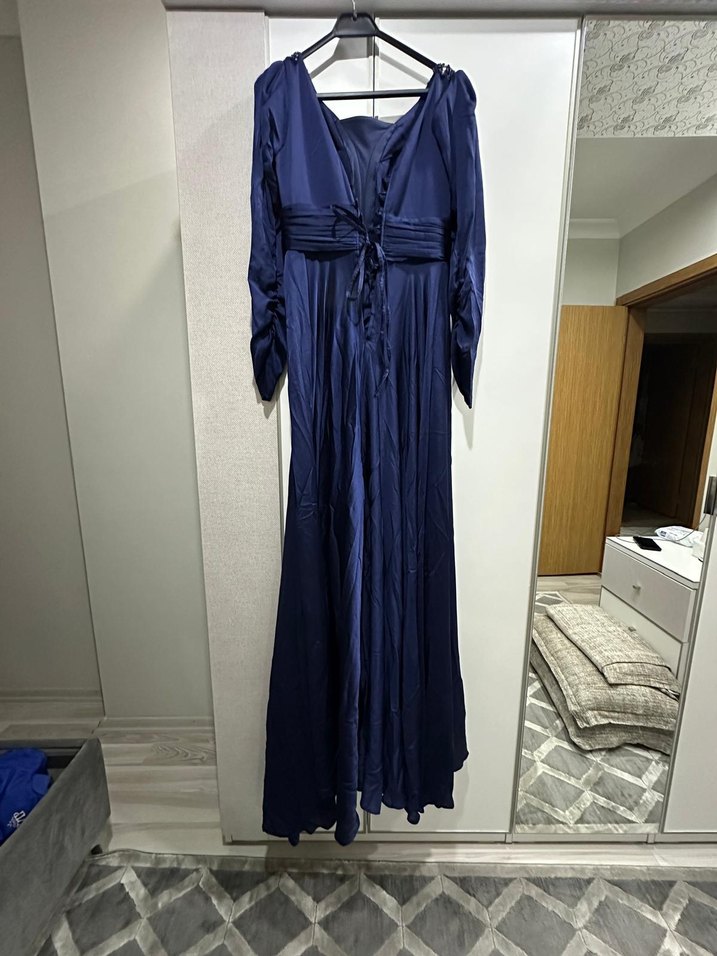 Uzun Lacivert elbise - Görsel 3