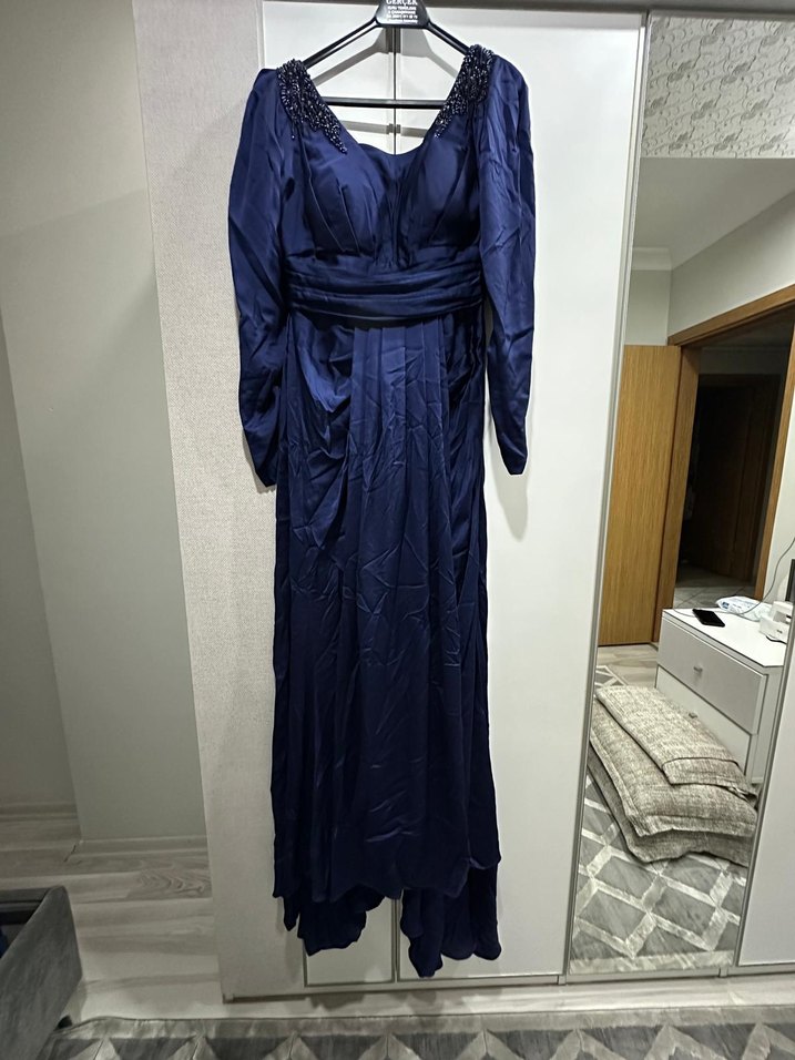 Uzun Lacivert elbise - Görsel 2