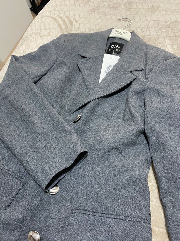 Gri Midi Denim Kadın Ceket - Görsel 4