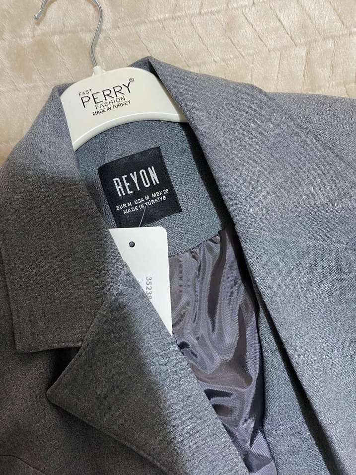 Gri Midi Denim Kadın Ceket - Görsel 3